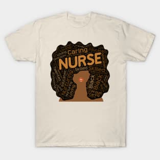 Black Nurse Words in Afro T-Shirt